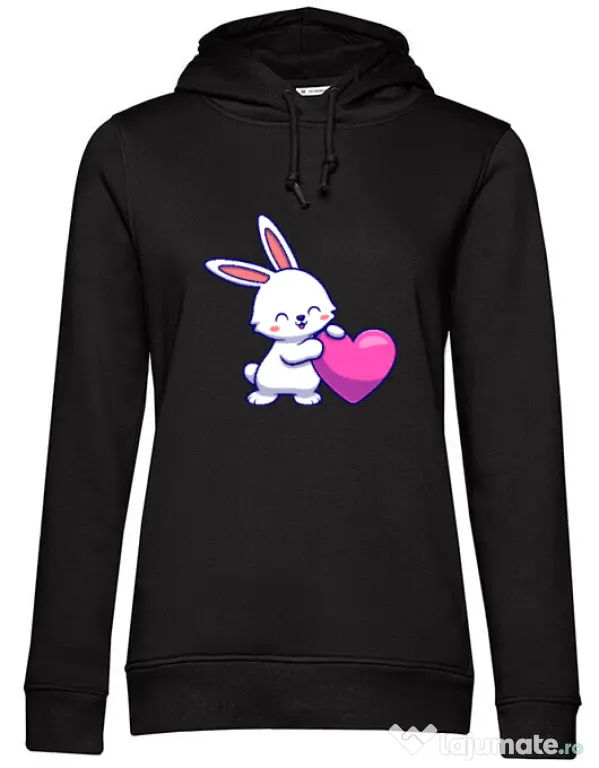 Hanorac dama cu gluga LOVE BUNNY Negru