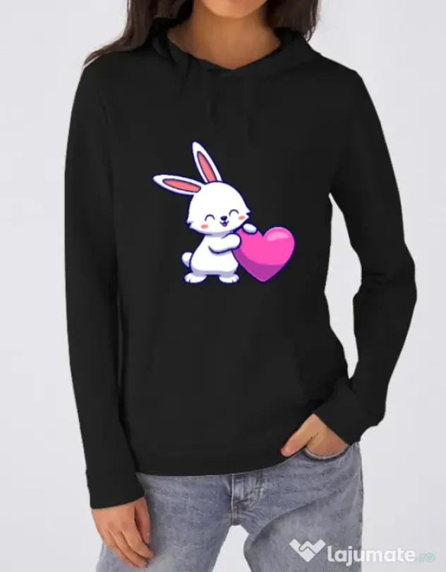 Hanorac dama cu gluga LOVE BUNNY Negru