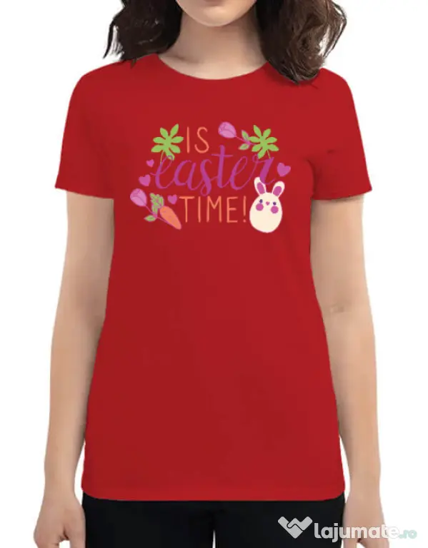 Tricou personalizat dama IS EASTER TIME Rosu