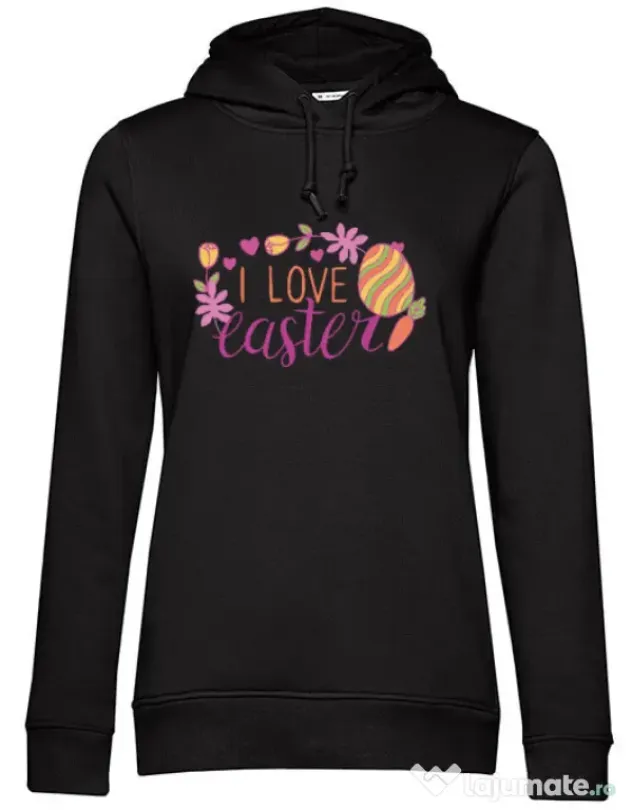 Hanorac dama cu gluga I LOVE EASTER Negru