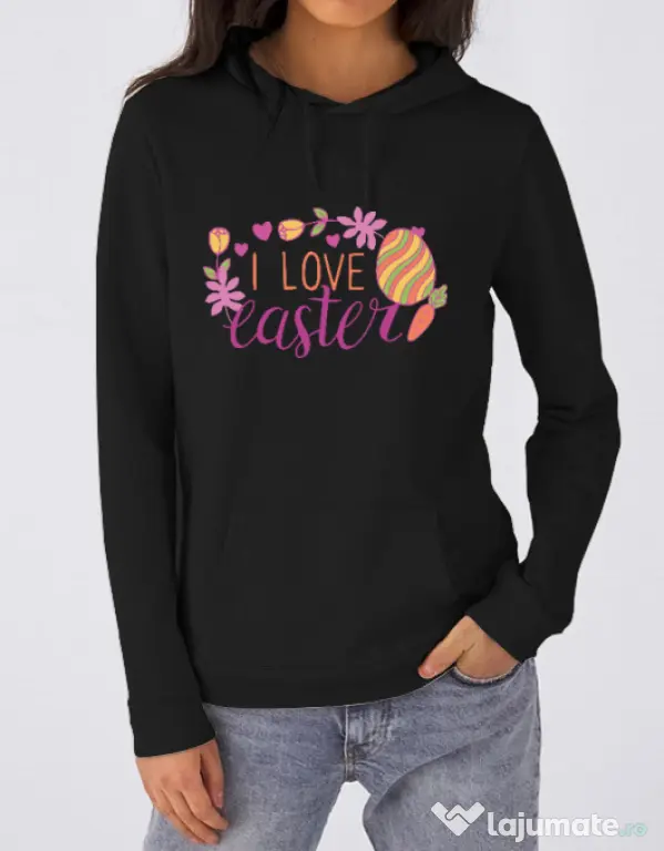 Hanorac dama cu gluga I LOVE EASTER Negru
