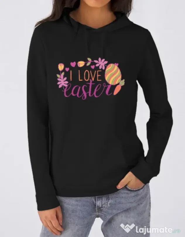 Hanorac dama cu gluga I LOVE EASTER Negru