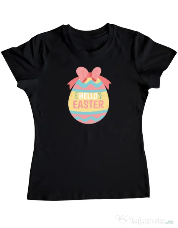 Tricou personalizat dama HELLO EASTER Negru