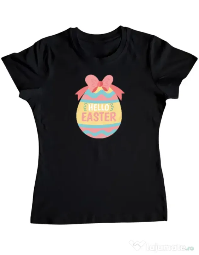 Tricou personalizat dama HELLO EASTER Negru