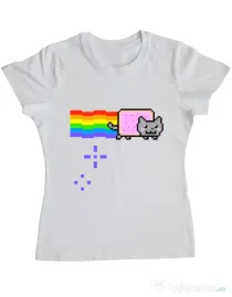 Tricou ADLER dama Nyan cat Alb