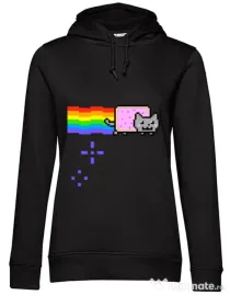 Hoodie dama cu gluga Nyan cat Negru