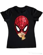 Tricou ADLER dama Spiderman pizza Negru