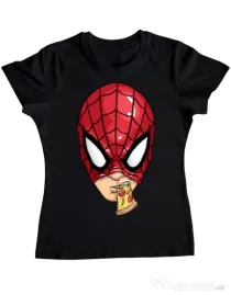 Tricou ADLER dama Spiderman pizza Negru