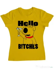 Tricou ADLER dama Hello bitches Galben