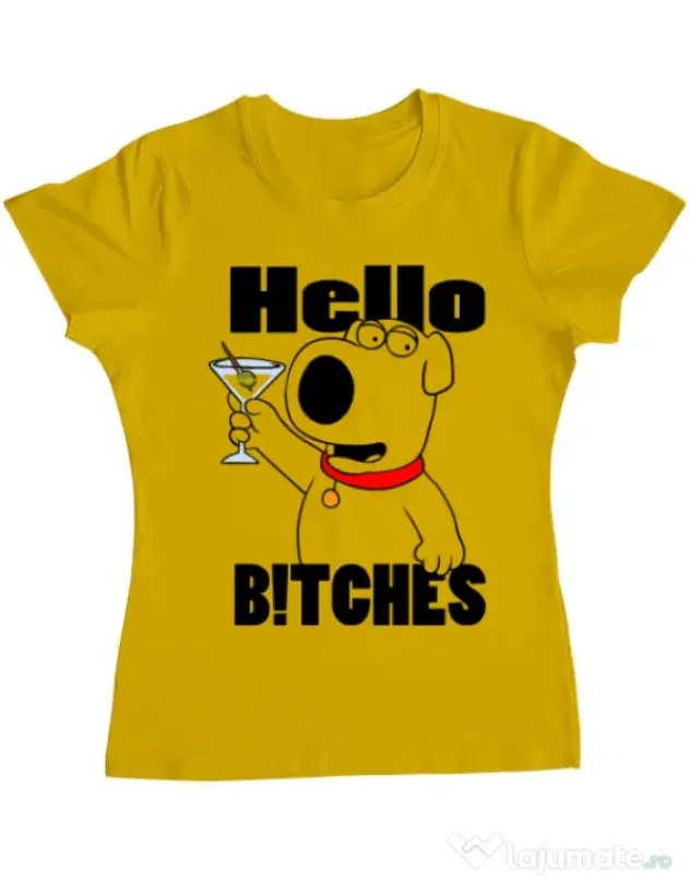 Tricou ADLER dama Hello bitches Galben