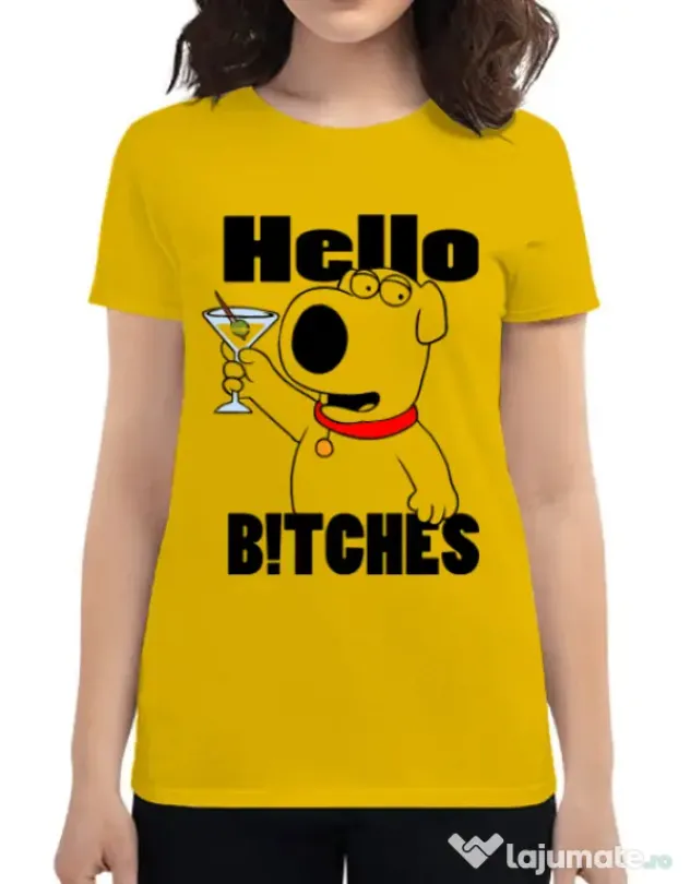 Tricou ADLER dama Hello bitches Galben