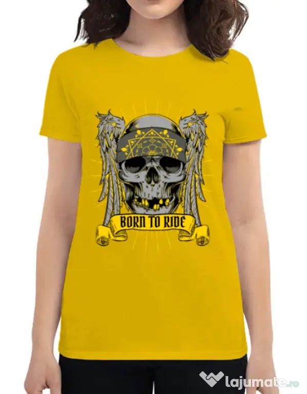 Tricou ADLER dama Born to ride Galben