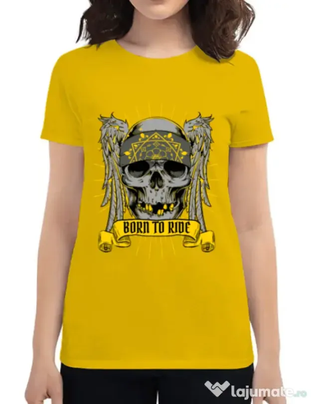 Tricou ADLER dama Born to ride Galben
