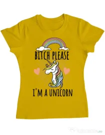 Tricou ADLER dama Bitch Please Galben