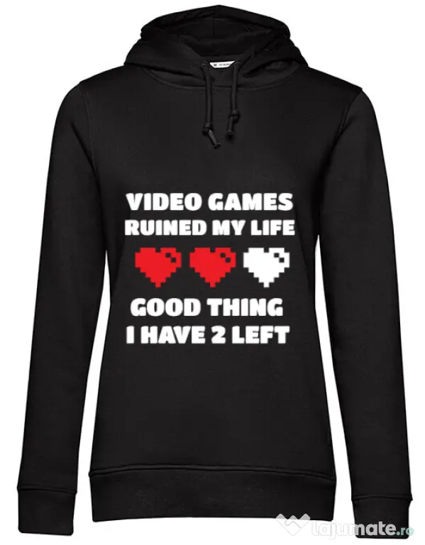 Hoodie dama cu gluga Video games ruined my life Negru