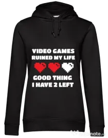 Hoodie dama cu gluga Video games ruined my life Negru