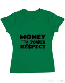 Tricou ADLER dama Money, power,respect Verde mediu