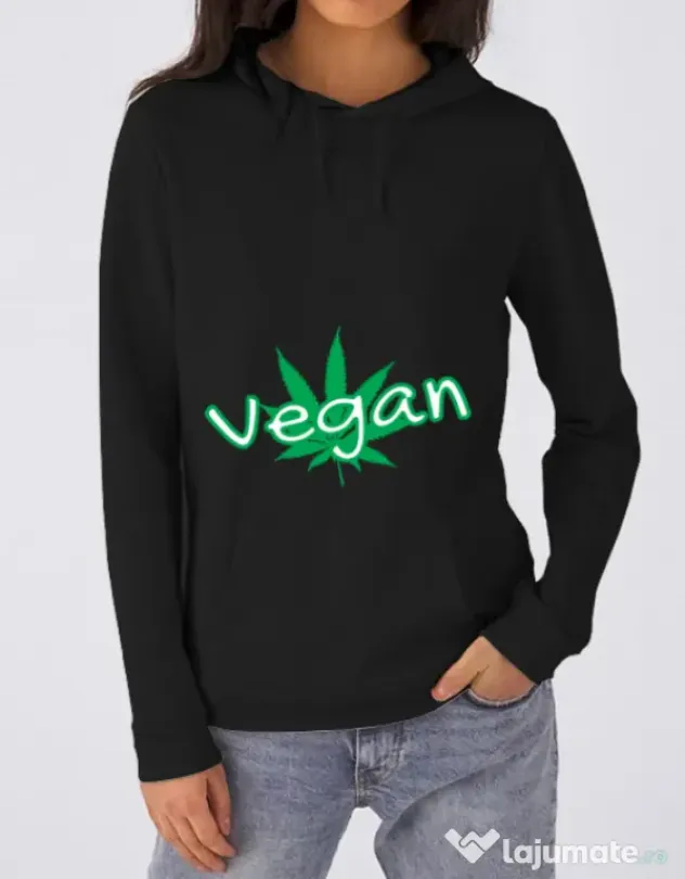 Hoodie dama cu gluga Vegan Negru