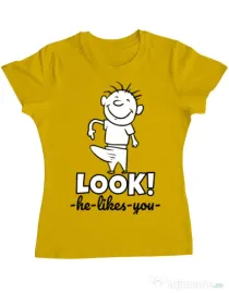 Tricou ADLER dama He likes you Galben