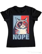 Tricou ADLER dama Grumpy cat Nope Negru