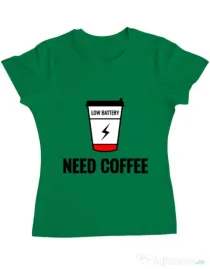 Tricou ADLER dama Need coffee Verde mediu