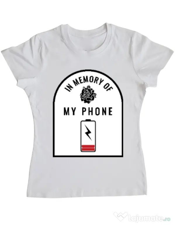 Tricou ADLER dama In memory of my phone Alb