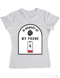 Tricou ADLER dama In memory of my phone Alb