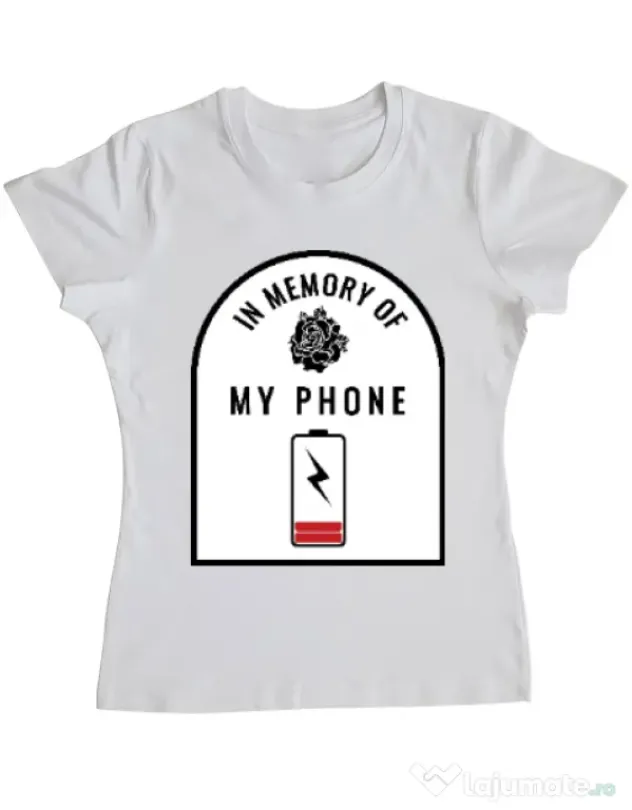 Tricou ADLER dama In memory of my phone Alb
