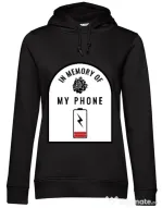 Hoodie dama cu gluga In memory of my phone Negru