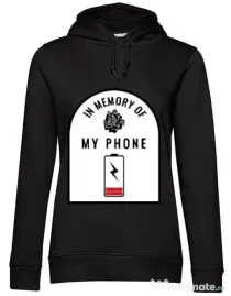 Hoodie dama cu gluga In memory of my phone Negru