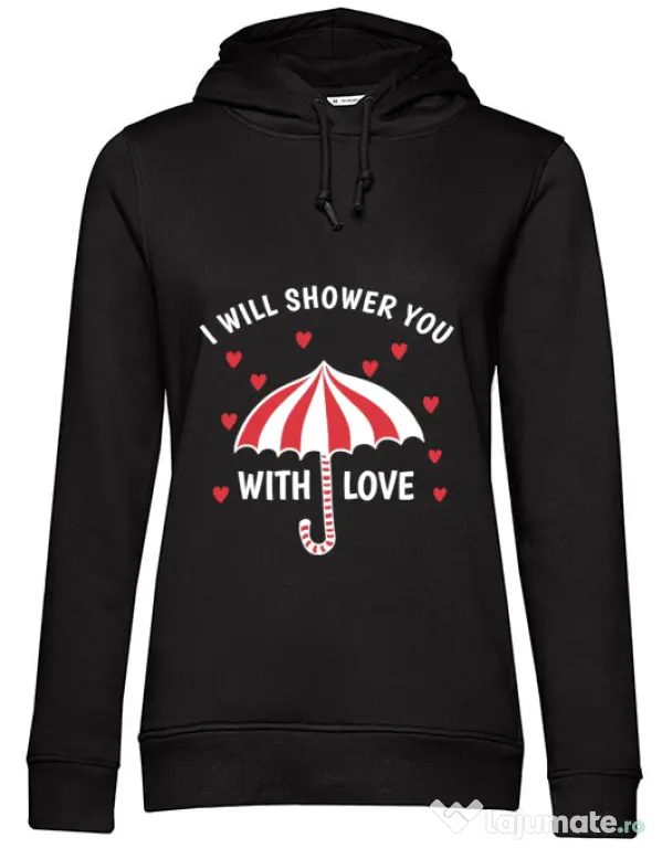 Hoodie dama cu gluga Raining love Negru