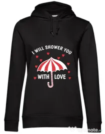 Hoodie dama cu gluga Raining love Negru