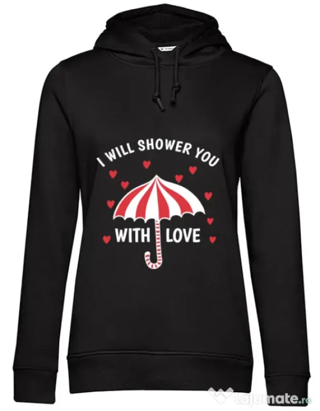 Hoodie dama cu gluga Raining love Negru