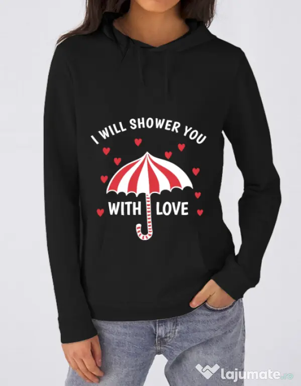 Hoodie dama cu gluga Raining love Negru