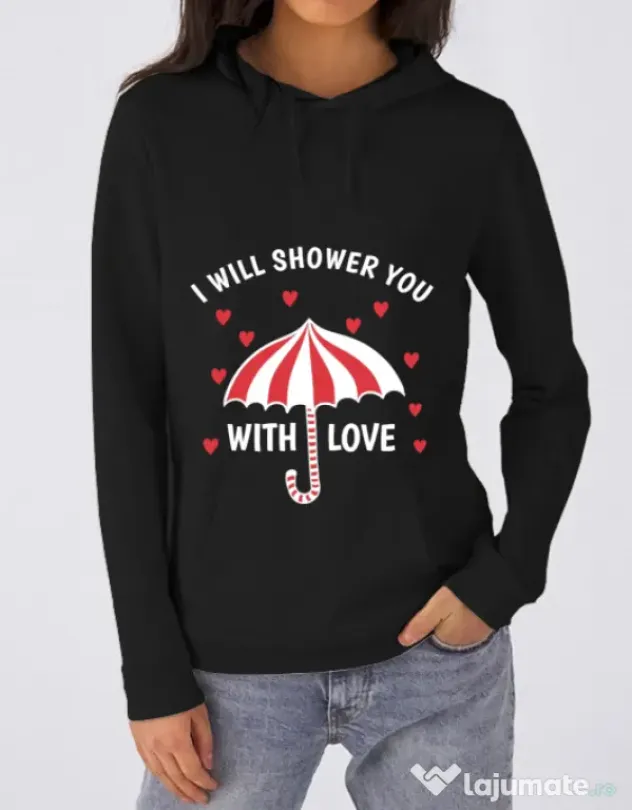 Hoodie dama cu gluga Raining love Negru
