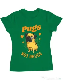 Tricou ADLER dama Pugs not drugs Verde mediu