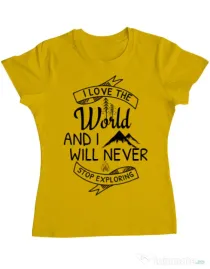 Tricou ADLER dama I love the world Galben