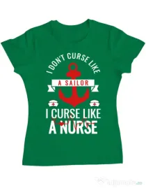 Tricou ADLER dama Curse like a nurse Verde mediu
