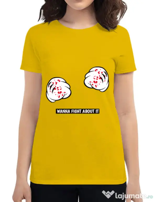 Tricou ADLER dama Wanna fight about it Galben