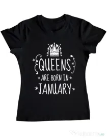 Tricou ADLER dama Queens are born in january Negru