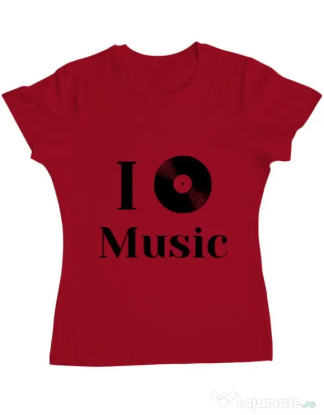 Tricou ADLER dama I love music Rosu