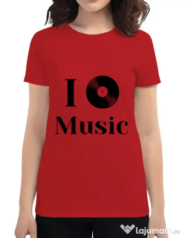 Tricou ADLER dama I love music Rosu