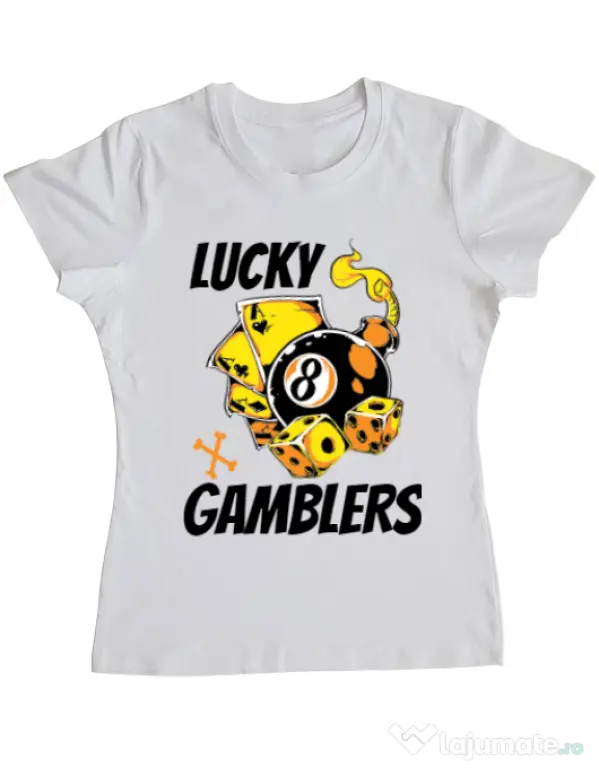 Tricou ADLER dama Lucky gamblers Alb