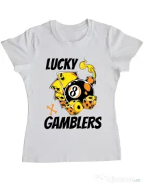 Tricou ADLER dama Lucky gamblers Alb
