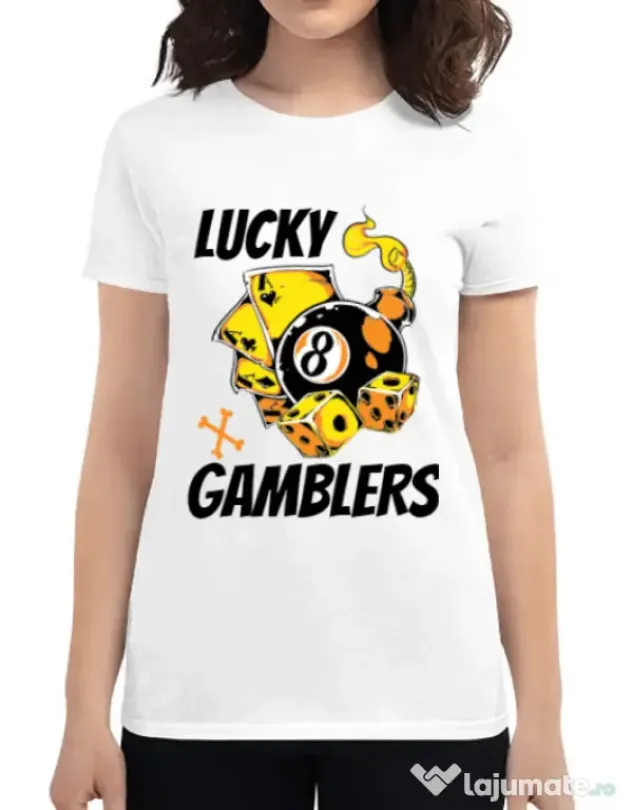 Tricou ADLER dama Lucky gamblers Alb