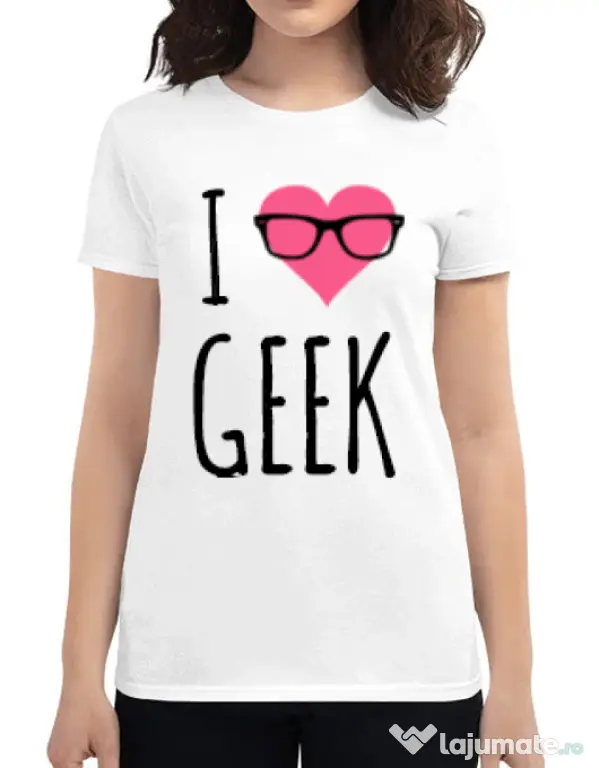 Tricou ADLER dama I love geek Alb