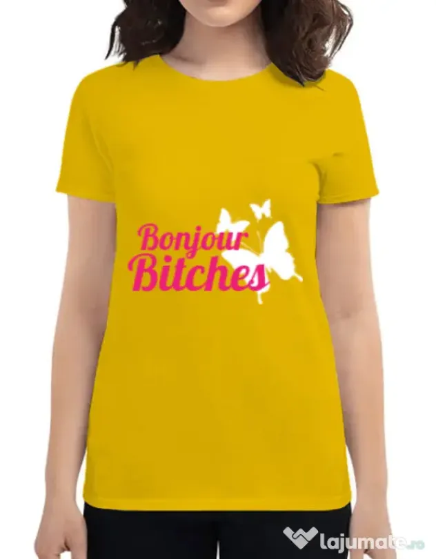 Tricou ADLER dama Bonjour bitches Galben
