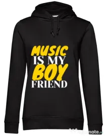 Hoodie dama cu gluga Music is my boyfriend Negru