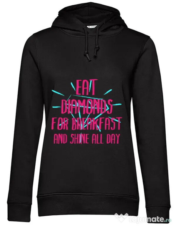 Hoodie dama cu gluga Eat diamonds Negru