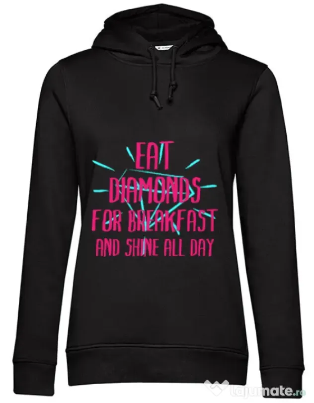 Hoodie dama cu gluga Eat diamonds Negru